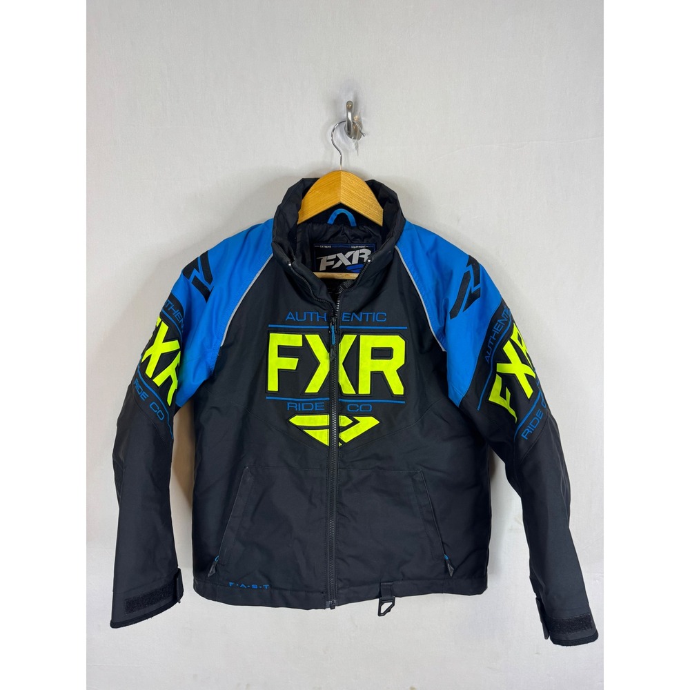 FXR Youth Clutch Jacket Black Blue Lime Green F.A.S.T. Snowmobile Coat Size 10